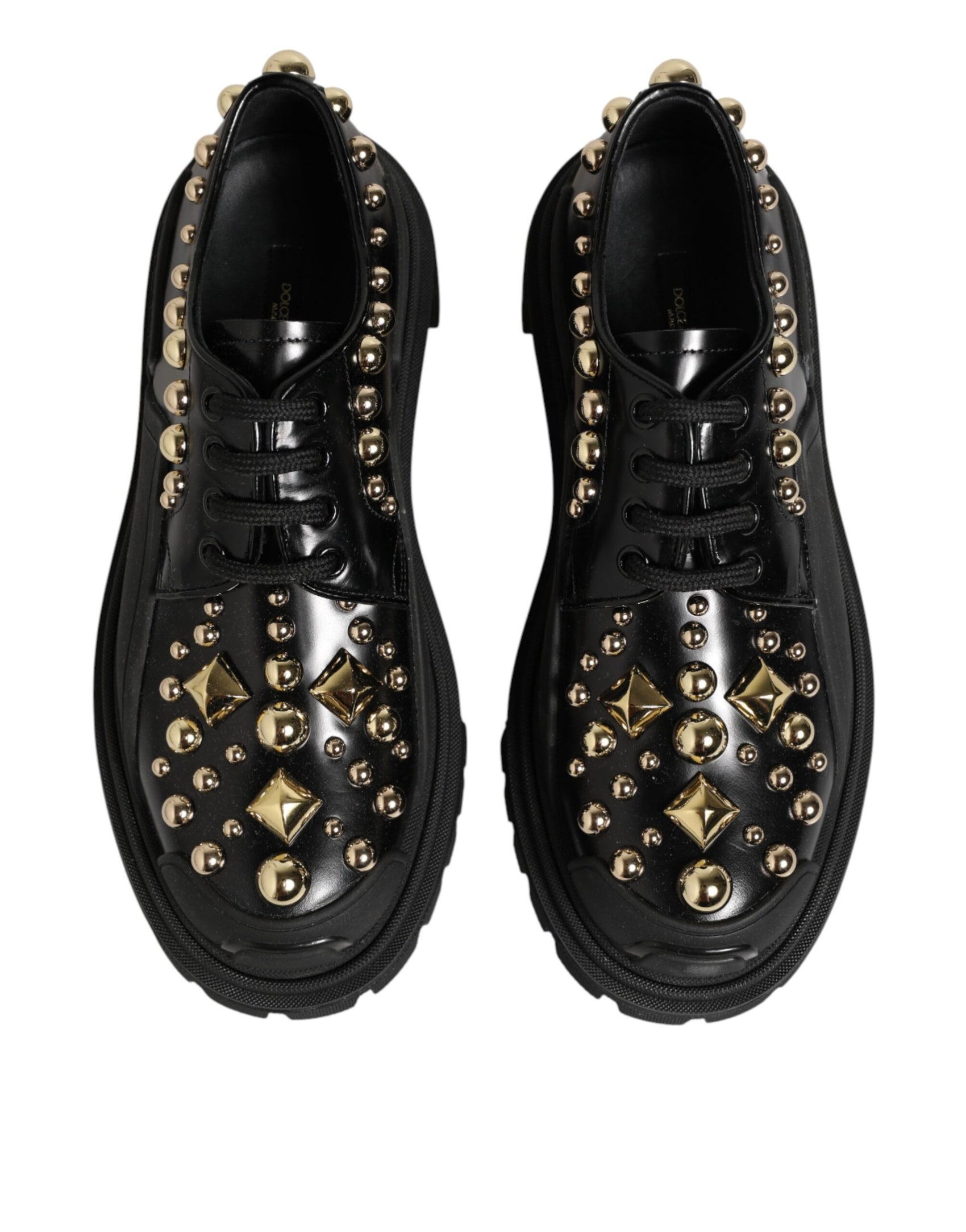 Dolce & Gabbana Black Leather Jeweled Crystals Derby Shoes