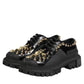 Dolce & Gabbana Black Leather Jeweled Crystals Derby Shoes