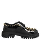 Dolce & Gabbana Black Leather Jeweled Crystals Derby Shoes