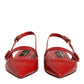 Dolce & Gabbana Red Leather Slingback Flats Sandals Shoes