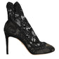 Dolce & Gabbana Black Stretch Socks Taormina Lace Boot Shoes