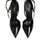 Dolce & Gabbana Black Leather T-STRAPS Heels Sandals Shoes
