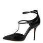 Dolce & Gabbana Black Leather T-STRAPS Heels Sandals Shoes