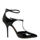 Dolce & Gabbana Black Leather T-STRAPS Heels Sandals Shoes