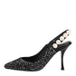 Dolce & Gabbana White Black Chevron Faux Pearl Slingbacks Shoes