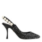 Dolce & Gabbana White Black Chevron Faux Pearl Slingbacks Shoes