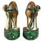 Dolce & Gabbana Green Leather T-STRAPS Heels Sandals Shoes