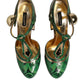 Dolce & Gabbana Green Leather T-STRAPS Heels Sandals Shoes