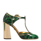 Dolce & Gabbana Green Leather T-STRAPS Heels Sandals Shoes