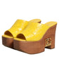 Dolce & Gabbana Yellow Leather Wood Mule Wedge Slides Shoes