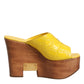 Dolce & Gabbana Yellow Leather Wood Mule Wedge Slides Shoes