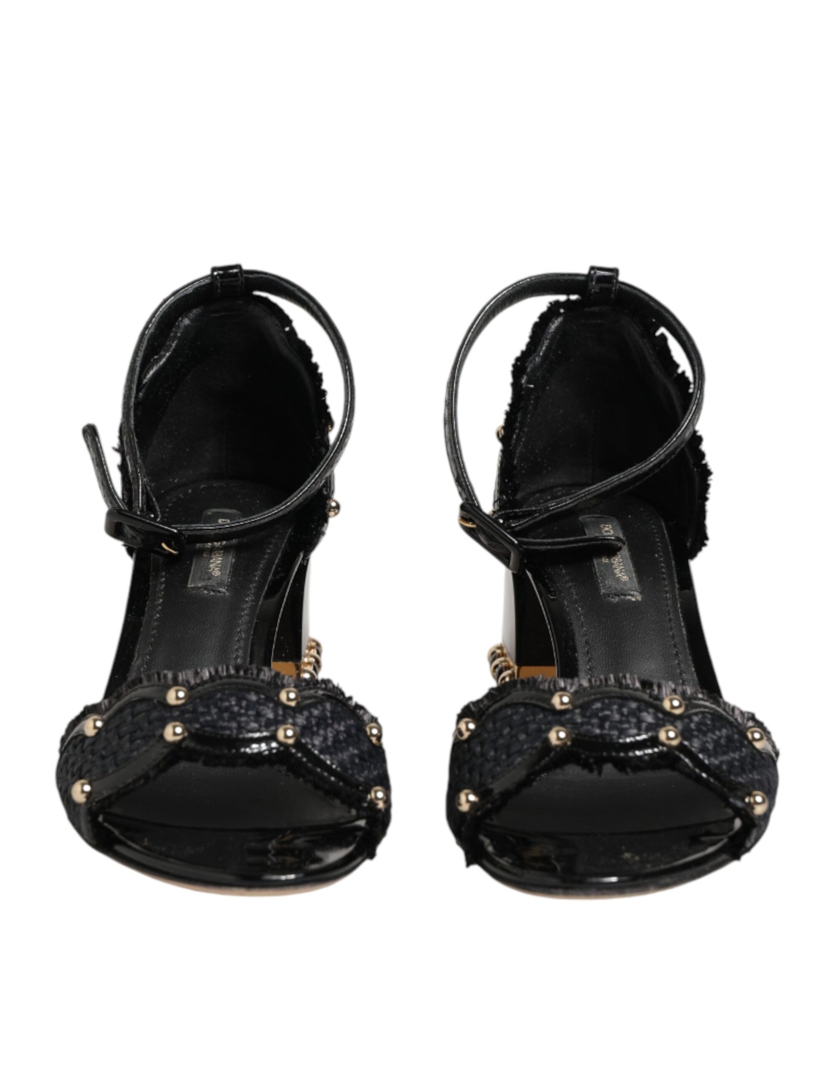 Dolce & Gabbana Black Studded Ankle Strap Sandals Shoes