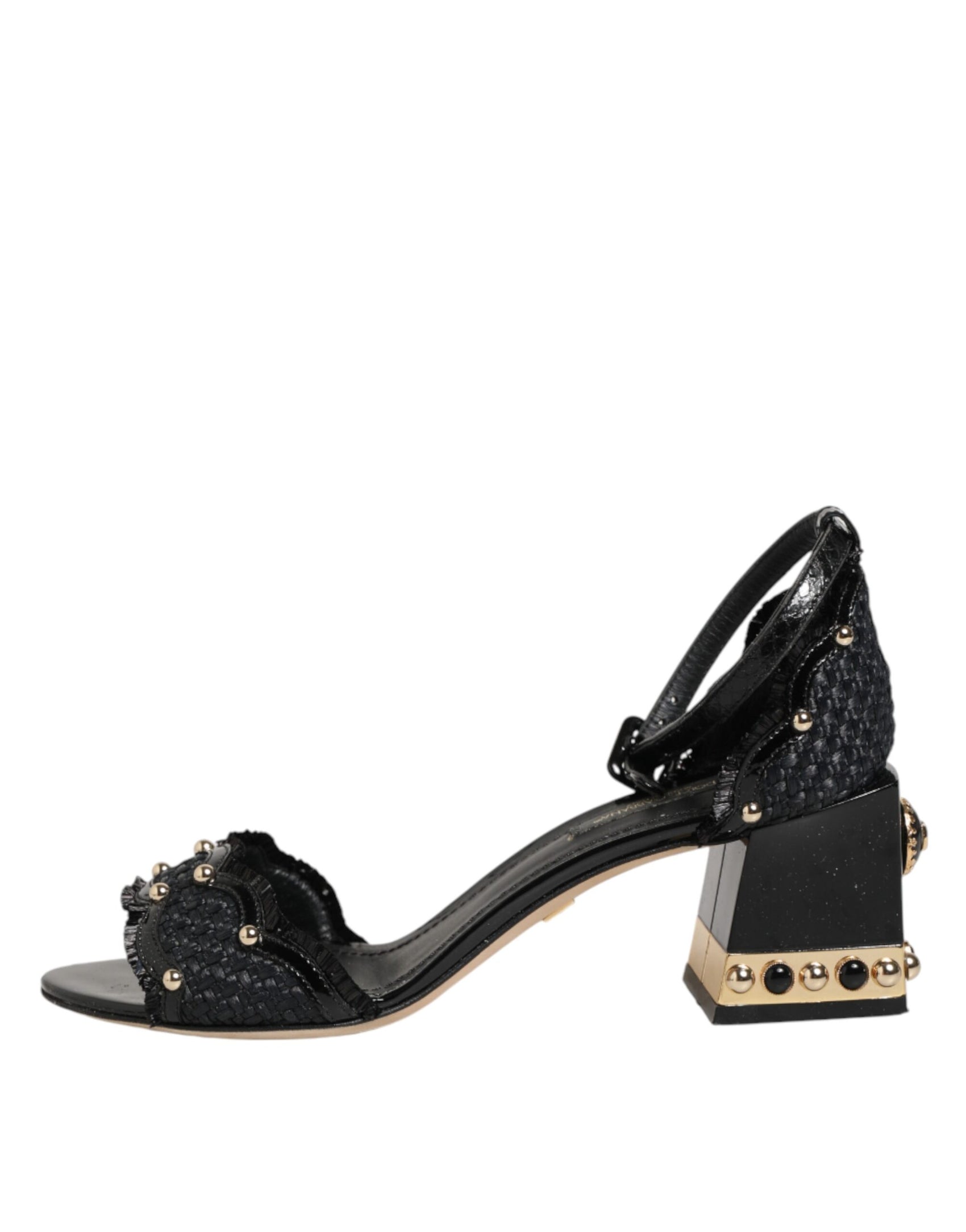 Dolce & Gabbana Black Studded Ankle Strap Sandals Shoes