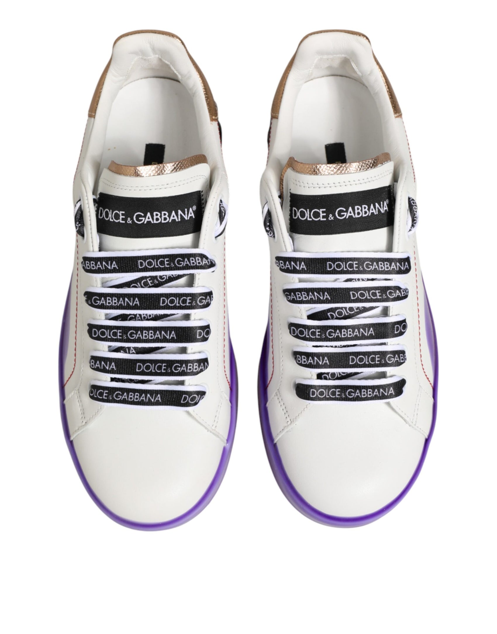 Dolce & Gabbana White Purple Leather Low Top Sneaker Shoes