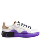 Dolce & Gabbana White Purple Leather Low Top Sneaker Shoes