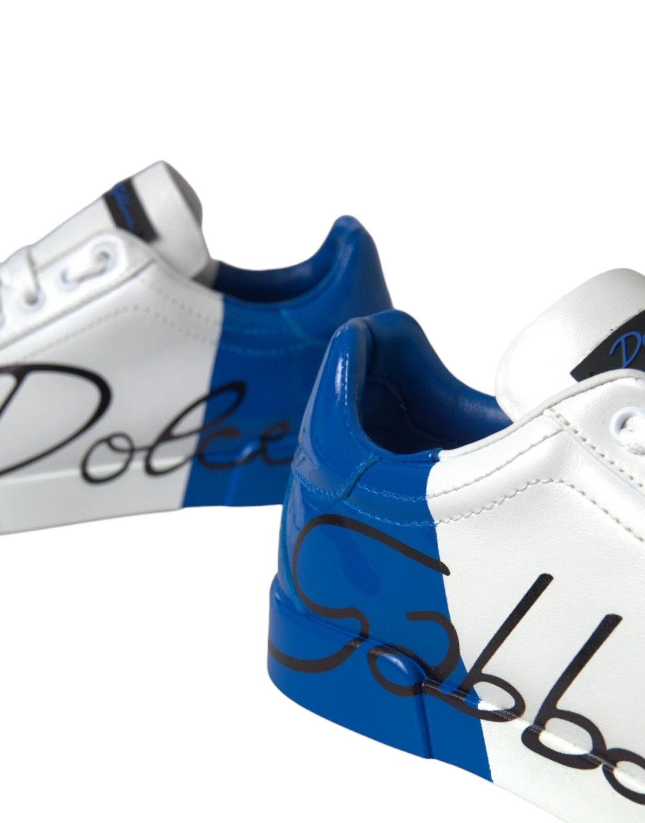 Dolce & Gabbana White Blue Logo Low Top Leather Sneakers Shoes