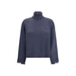 Brunello Cucinelli Blue Fleece Wool Turtleneck