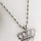 Dolce & Gabbana Silver Tone Brass Chain Crown Crystal Pendant  Necklace