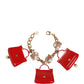 Dolce & Gabbana Gold Bronze Bag Embellished Crystals Accessory  Bracelet