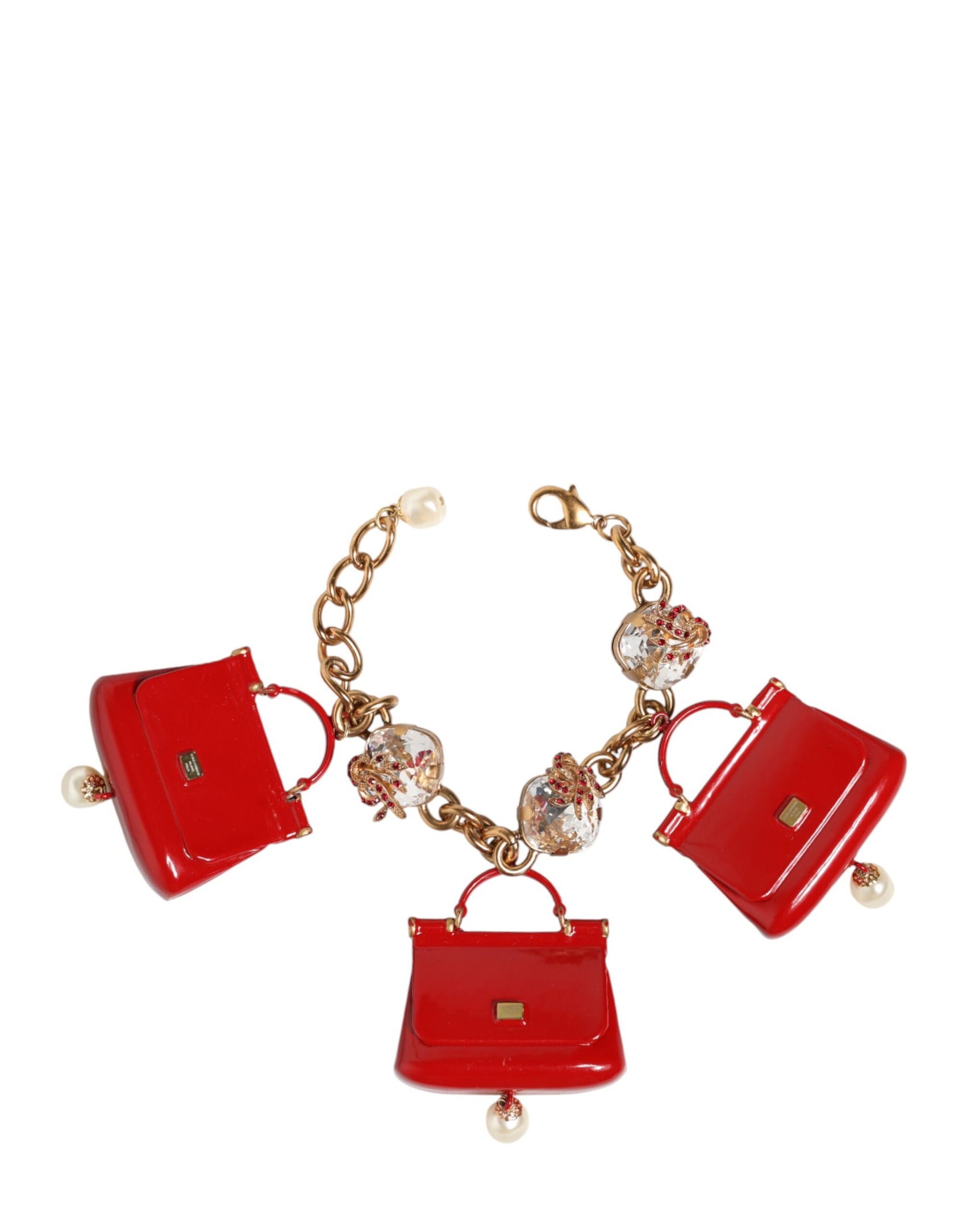 Dolce & Gabbana Gold Bronze Bag Embellished Crystals Accessory  Bracelet