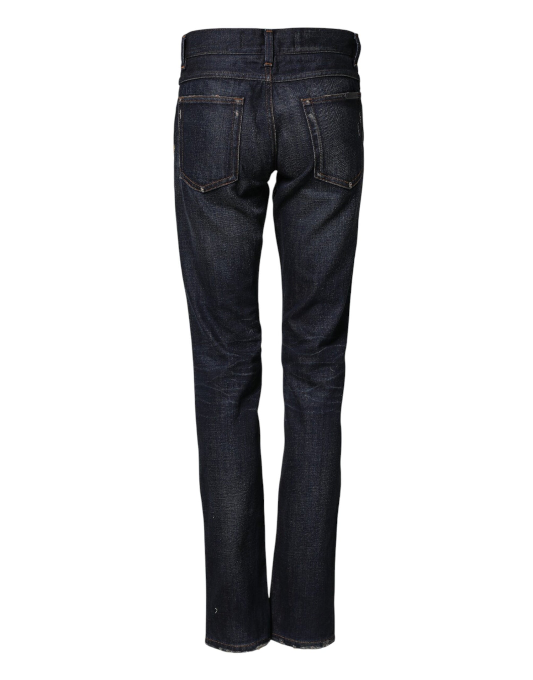Dolce & Gabbana Dark Blue Watch GOLD Men Skinny Denim Jeans