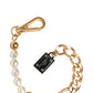 Dolce & Gabbana Gold Tone Brass Faux Pearl Logo Embellish Charm Bracelet
