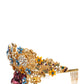 Dolce & Gabbana Gold Brass Crystal Floral Hortensia Crown Headband Tiara