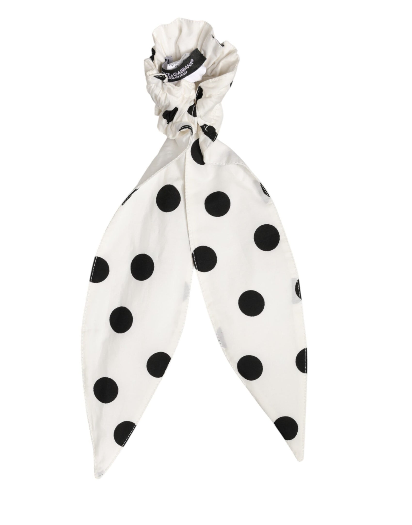 Dolce & Gabbana Scrunchie White Cotton Polka Dot Scarf Tie Accessory Hair