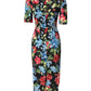 Dolce & Gabbana Black Floral Print Viscose Sheath Midi Dress