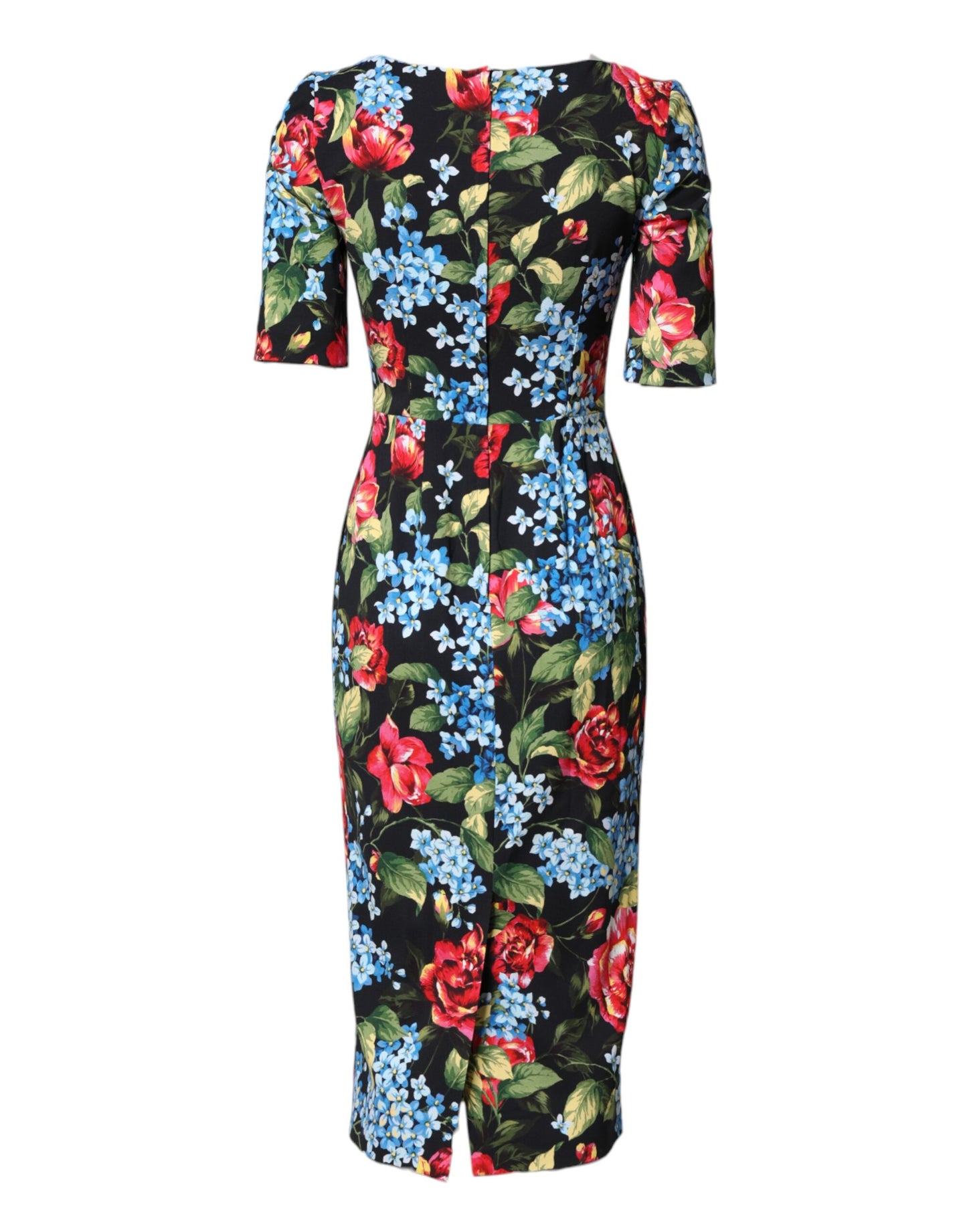 Dolce & Gabbana Black Floral Print Viscose Sheath Midi Dress