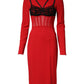Dolce & Gabbana Black Red Contrasting Bra Cady Midi Dress