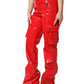 Dolce & Gabbana Red Glossy Polyester Cargo Boot Cut Pants