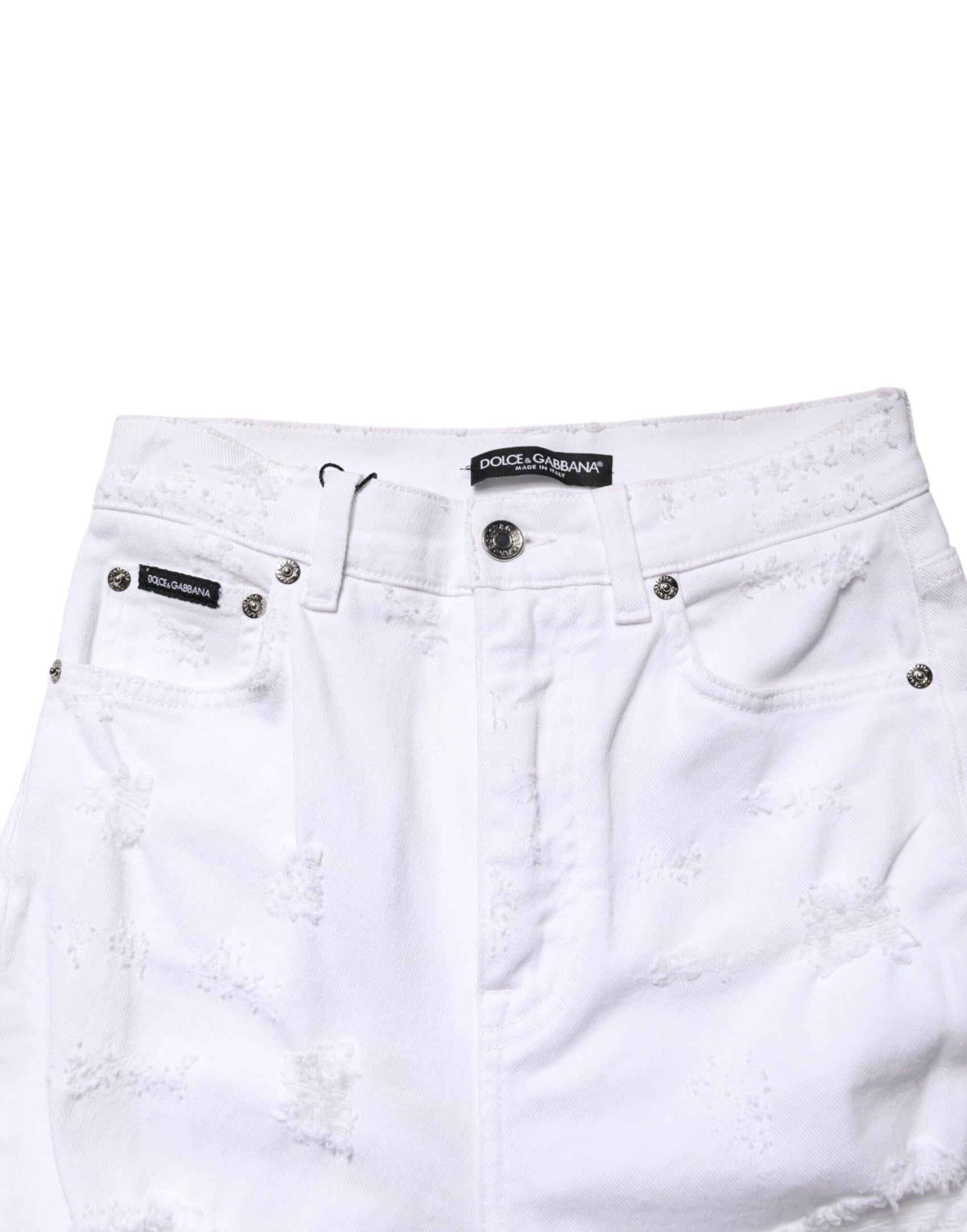Dolce & Gabbana White Distressed High Waist Denim Jeans