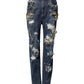 Dolce & Gabbana Blue Cotton Rhinestone Embellish Denim Jeans