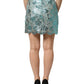Dolce & Gabbana Blue Floral Brocade High Waist Mini Skirt