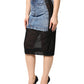 Dolce & Gabbana Blue Black Cotton Denim Sheer Midi Skirt