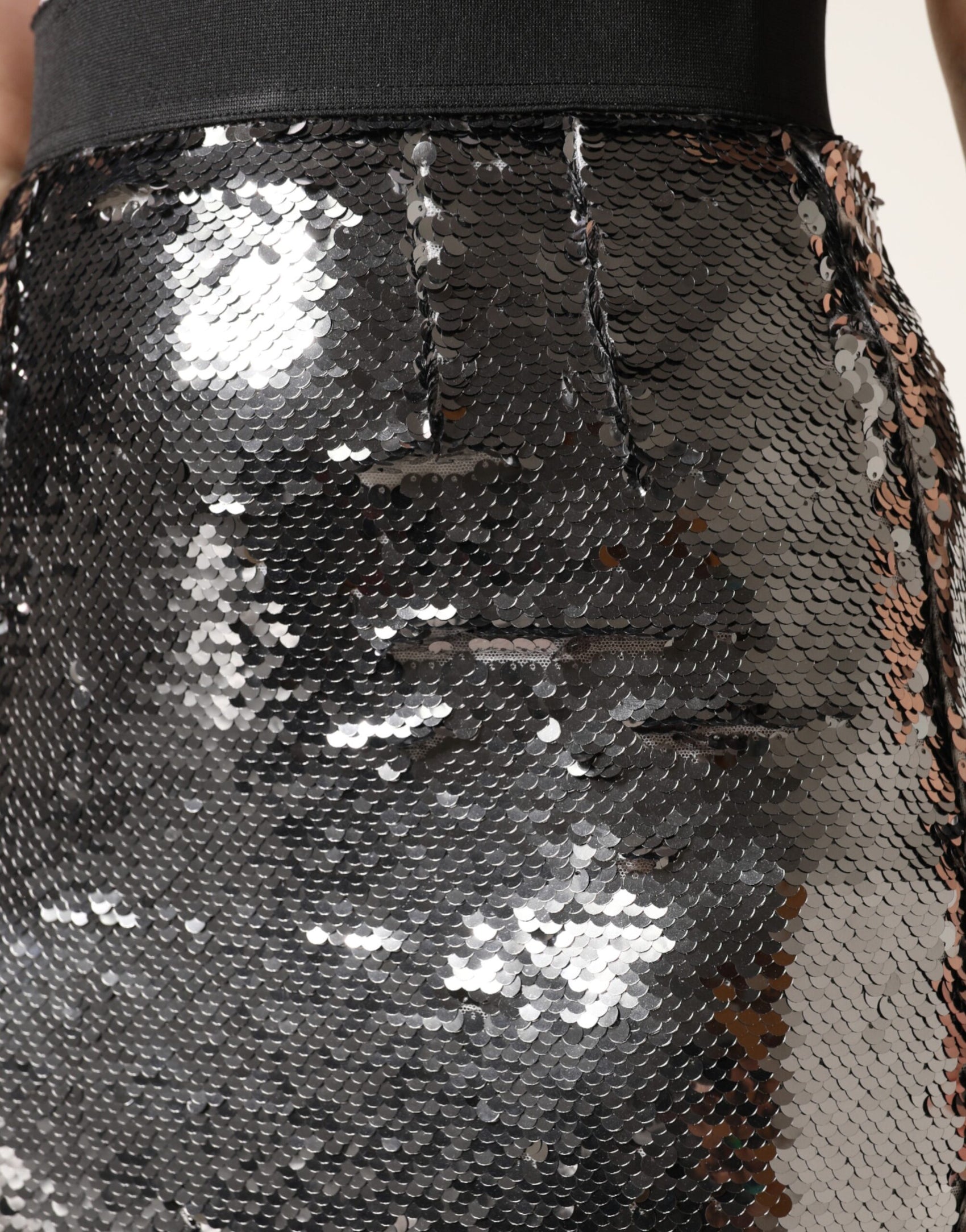 Dolce & Gabbana Metallic Gray Sequin High Waist Mermaid Skirt