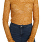 Mangano Mustard Turtle Neck Long Sleeve Lace Top Blouse