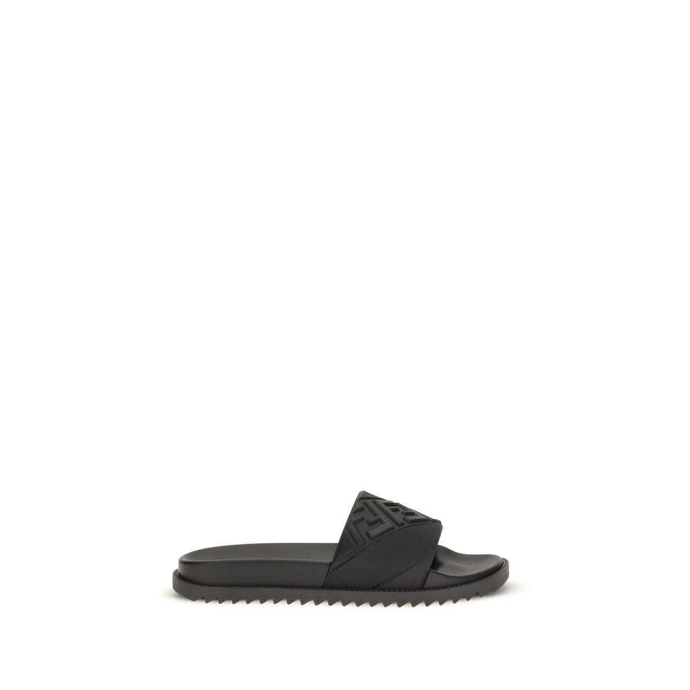Fendi Black Rubber Flat Sandals