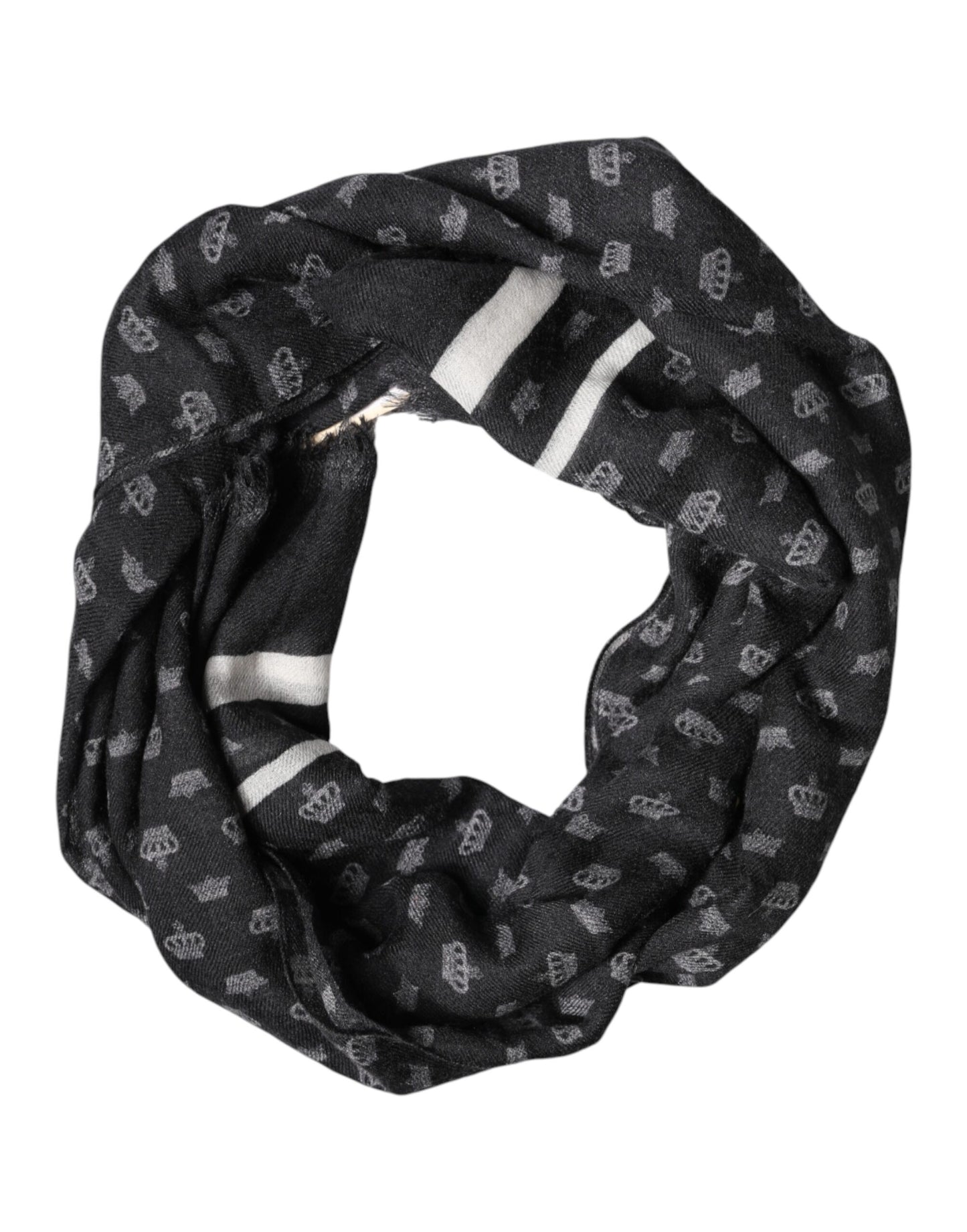 Dolce & Gabbana Black Crown Cashmere Neck Wrap Shawl Scarf