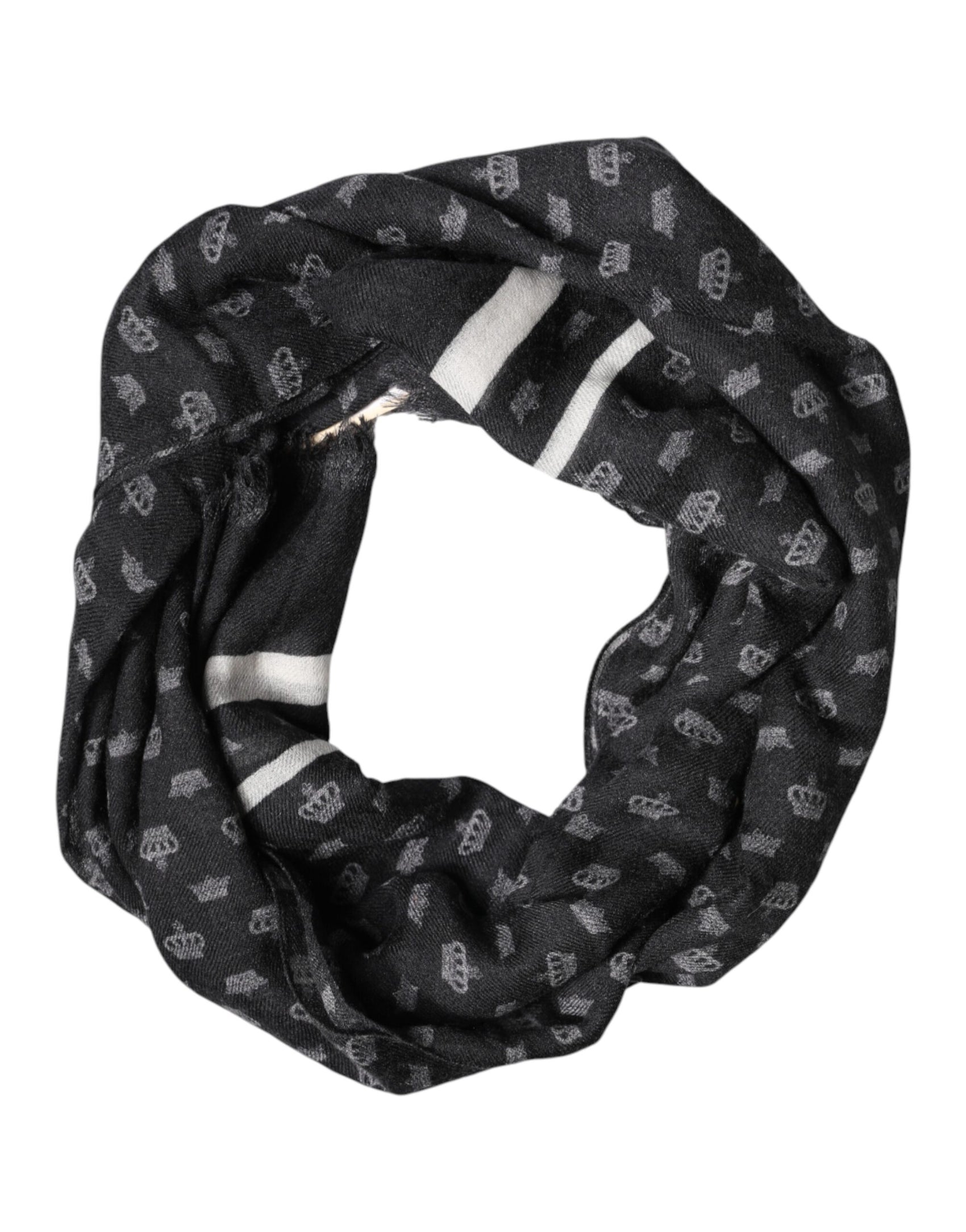 Dolce & Gabbana Black Crown Cashmere Neck Wrap Shawl Scarf