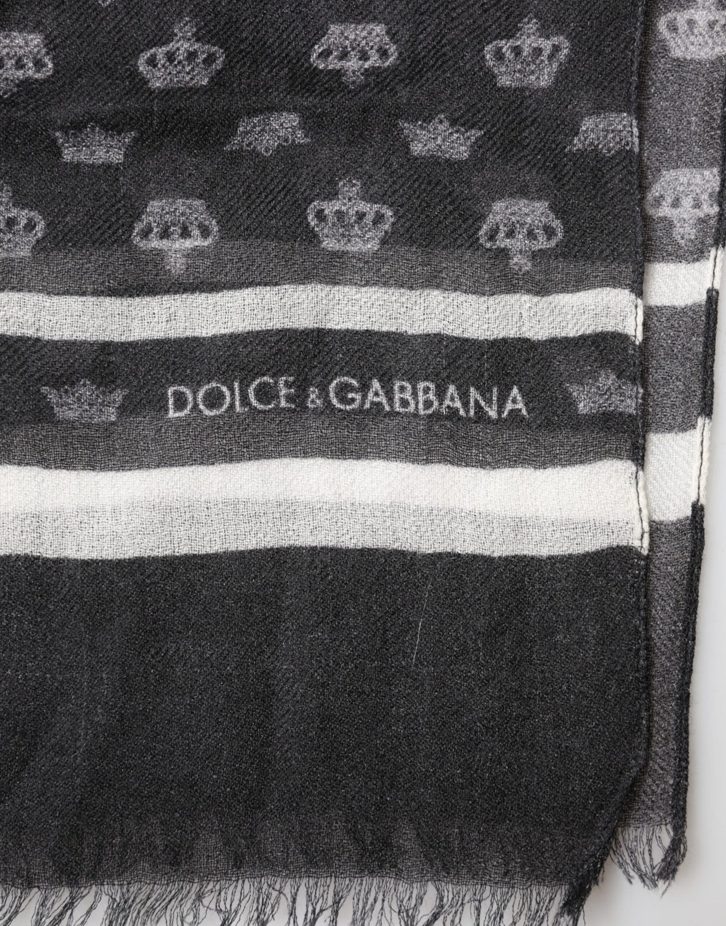 Dolce & Gabbana Black Crown Cashmere Neck Wrap Shawl Scarf