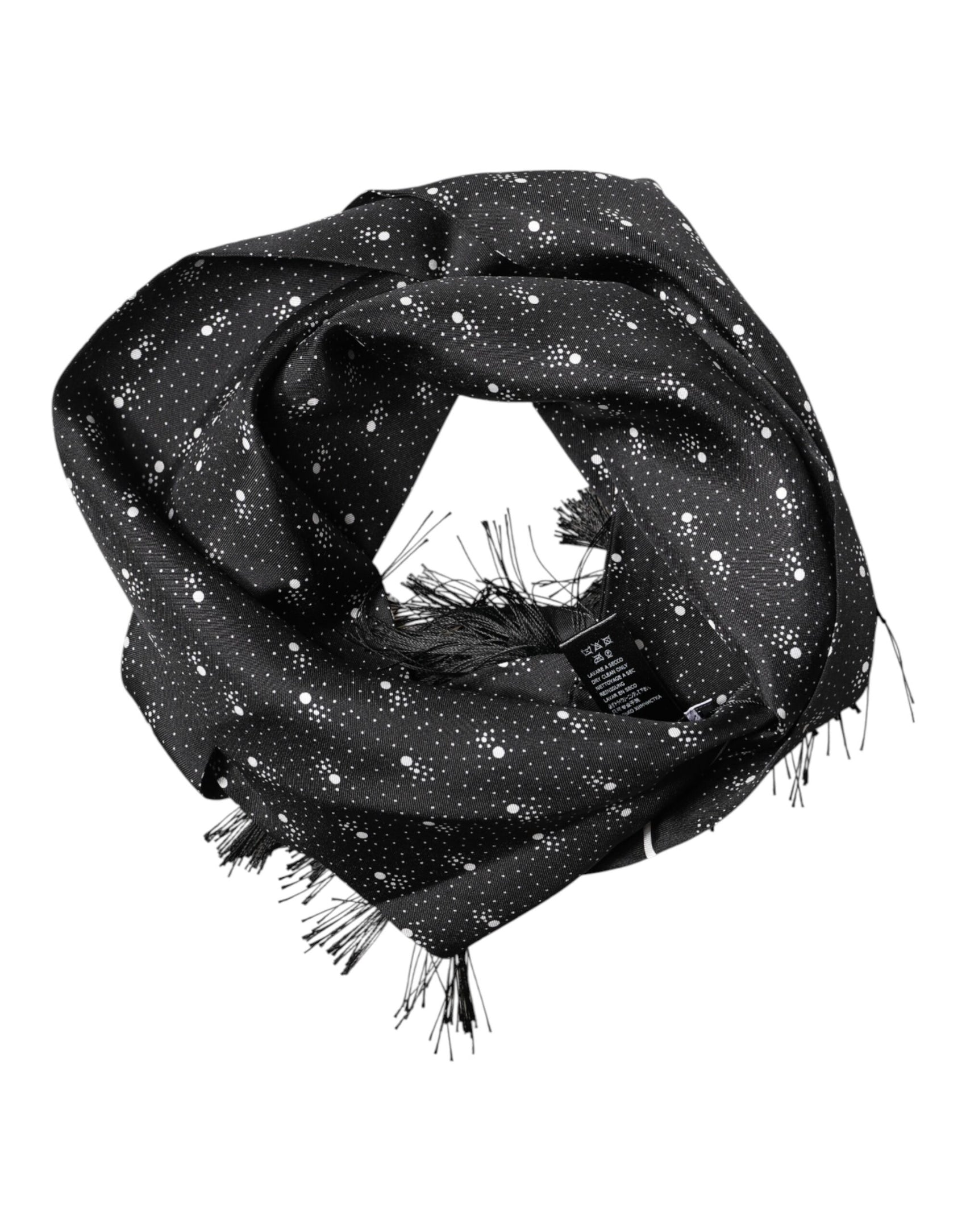 Dolce & Gabbana Black Silk Dotted Men Neck Wrap Shawl Scarf