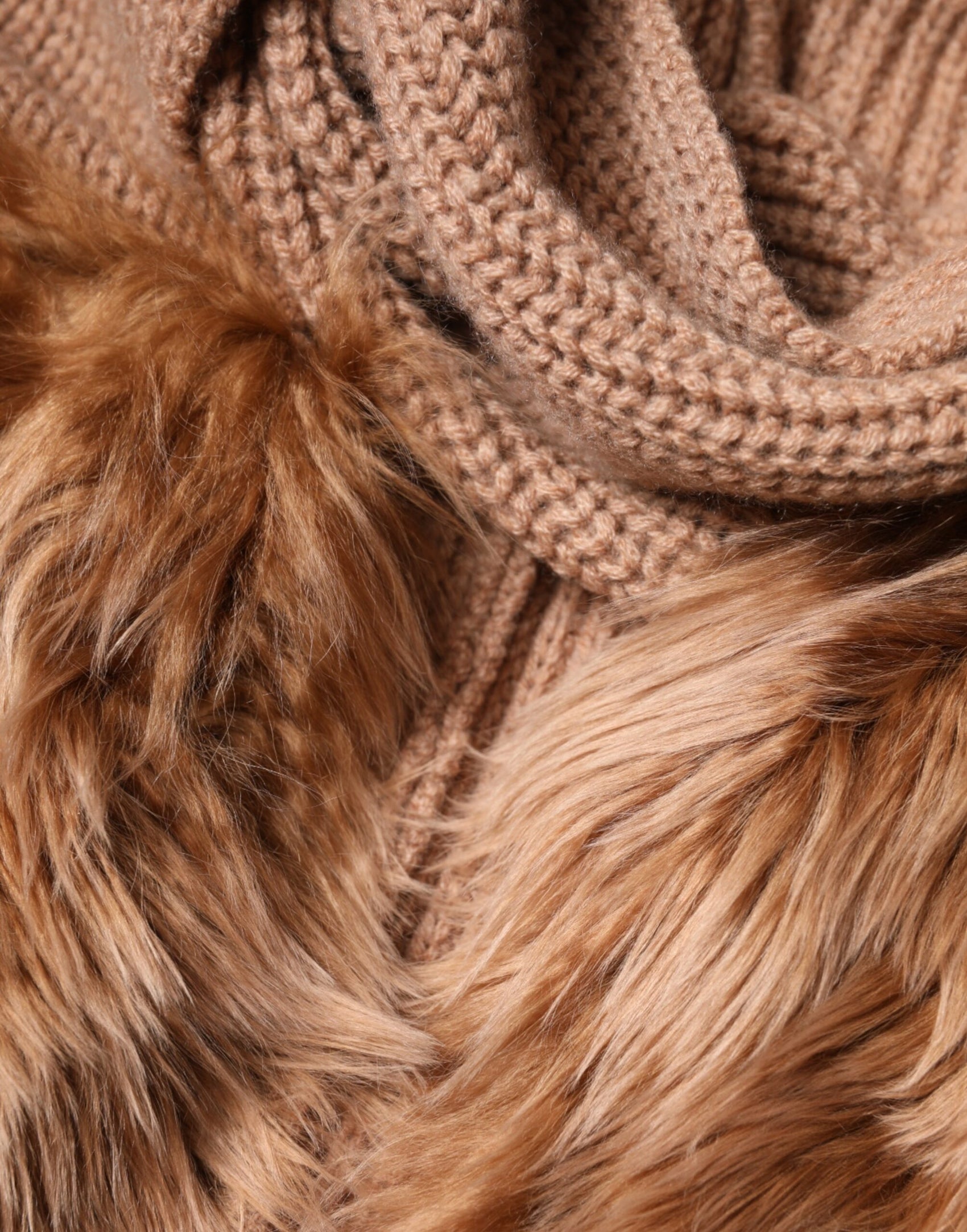 Dolce & Gabbana Brown Cashmere Knitted Fur Shawl Scarf