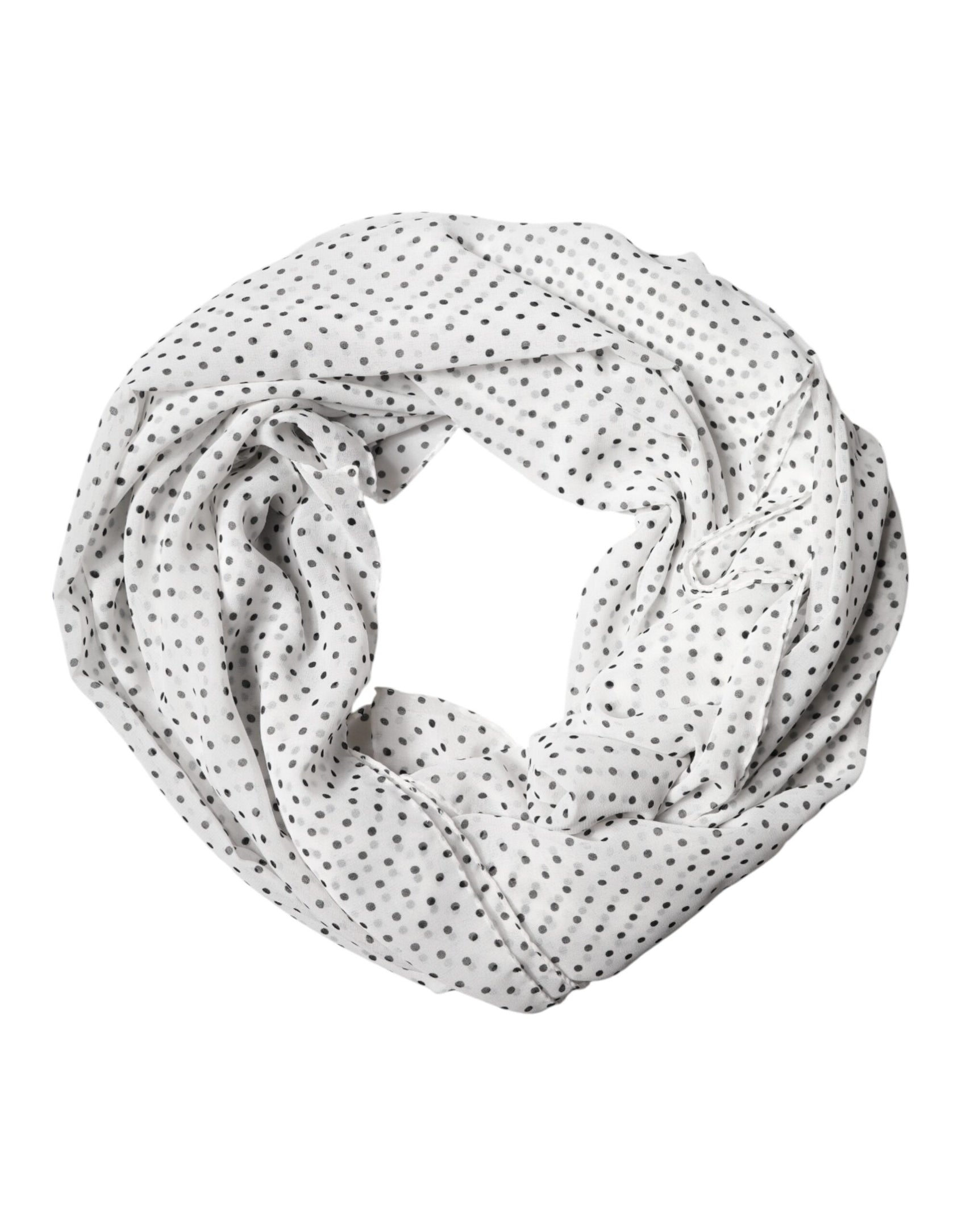 Dolce & Gabbana White Polka Dot Polyester Shawl Scarf