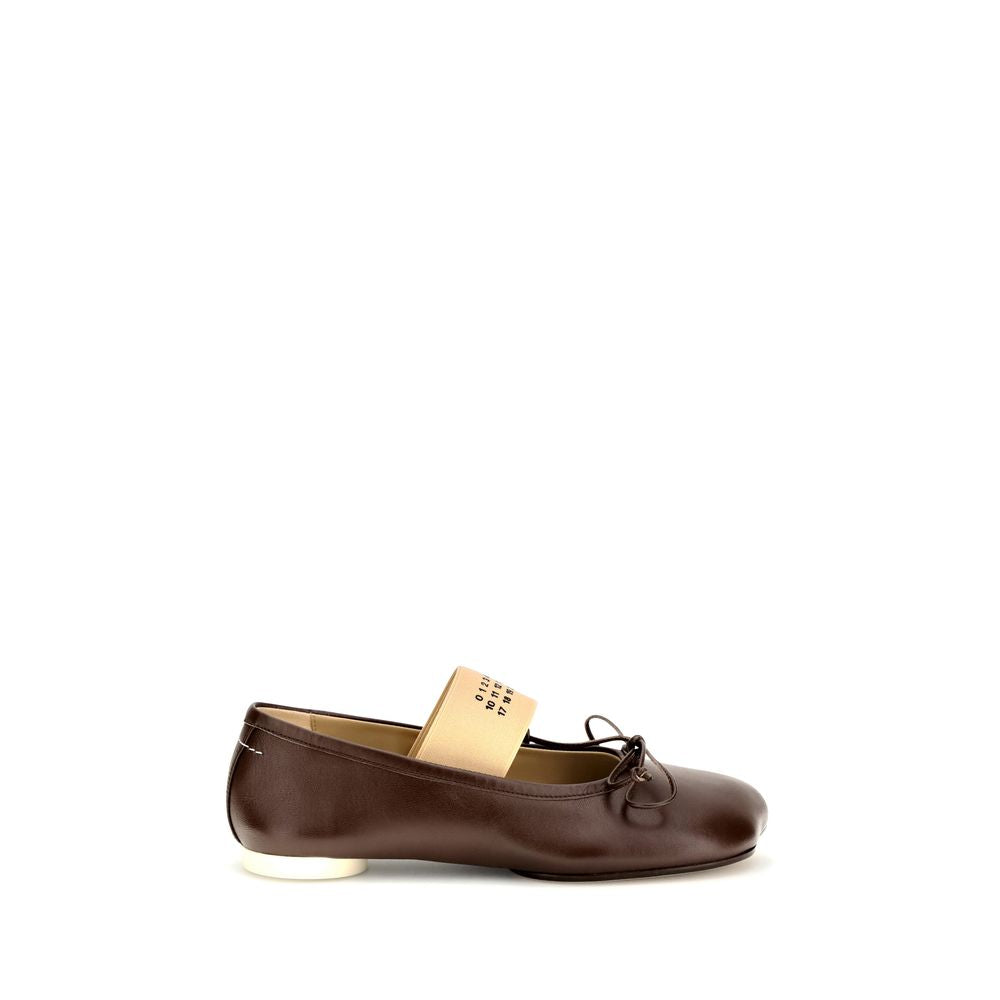 MM6 Brown Calf Leather Bos Taurus Ballet Flats