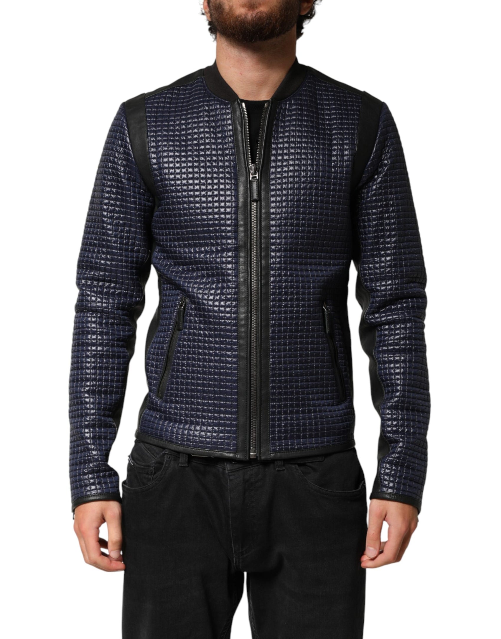 Dolce & Gabbana Blue Nylon Full Zip Bomber Men Jacket