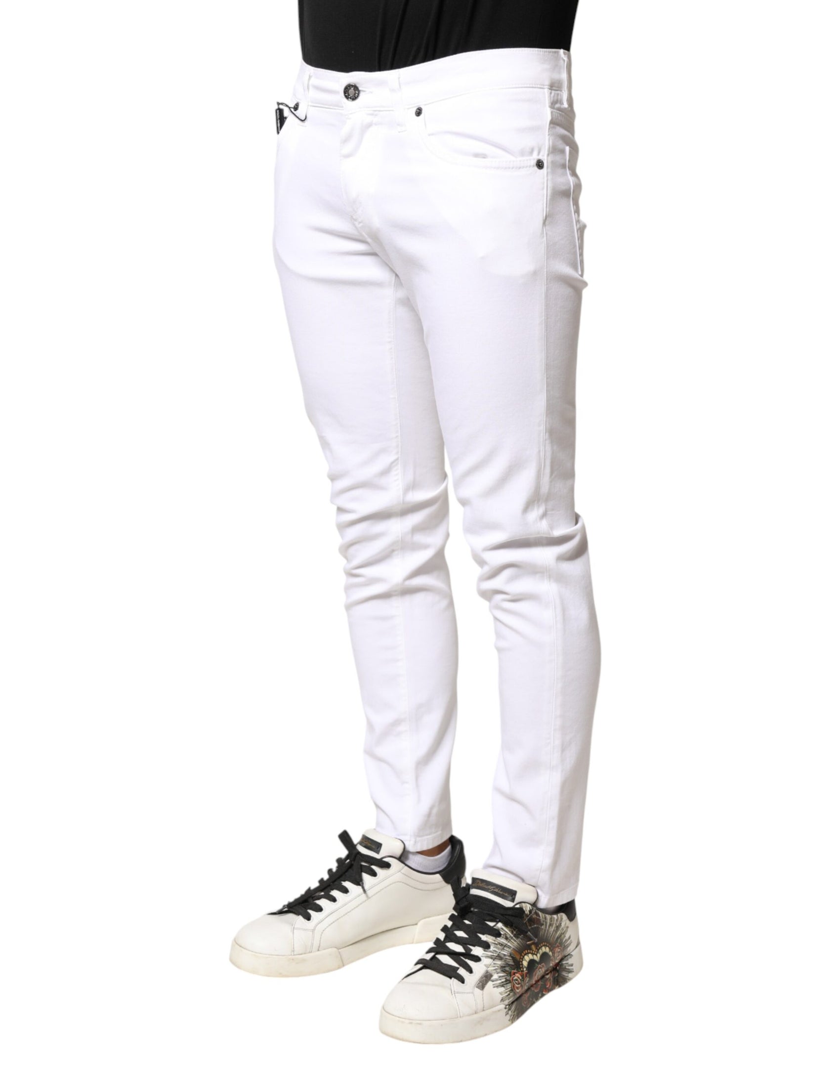 Dolce & Gabbana White Cotton Stretch Skinny Denim Men Jeans