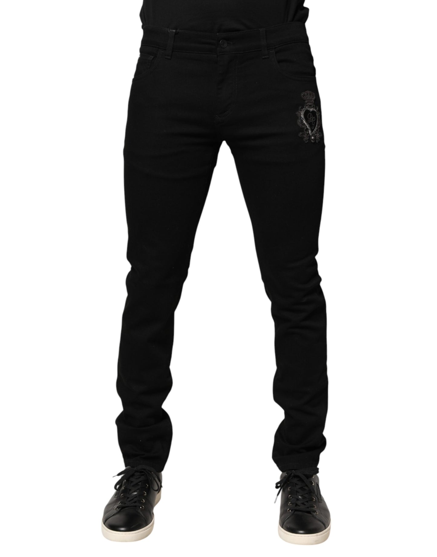 Dolce & Gabbana Black Sacred Heart Men Cotton Denim Jeans