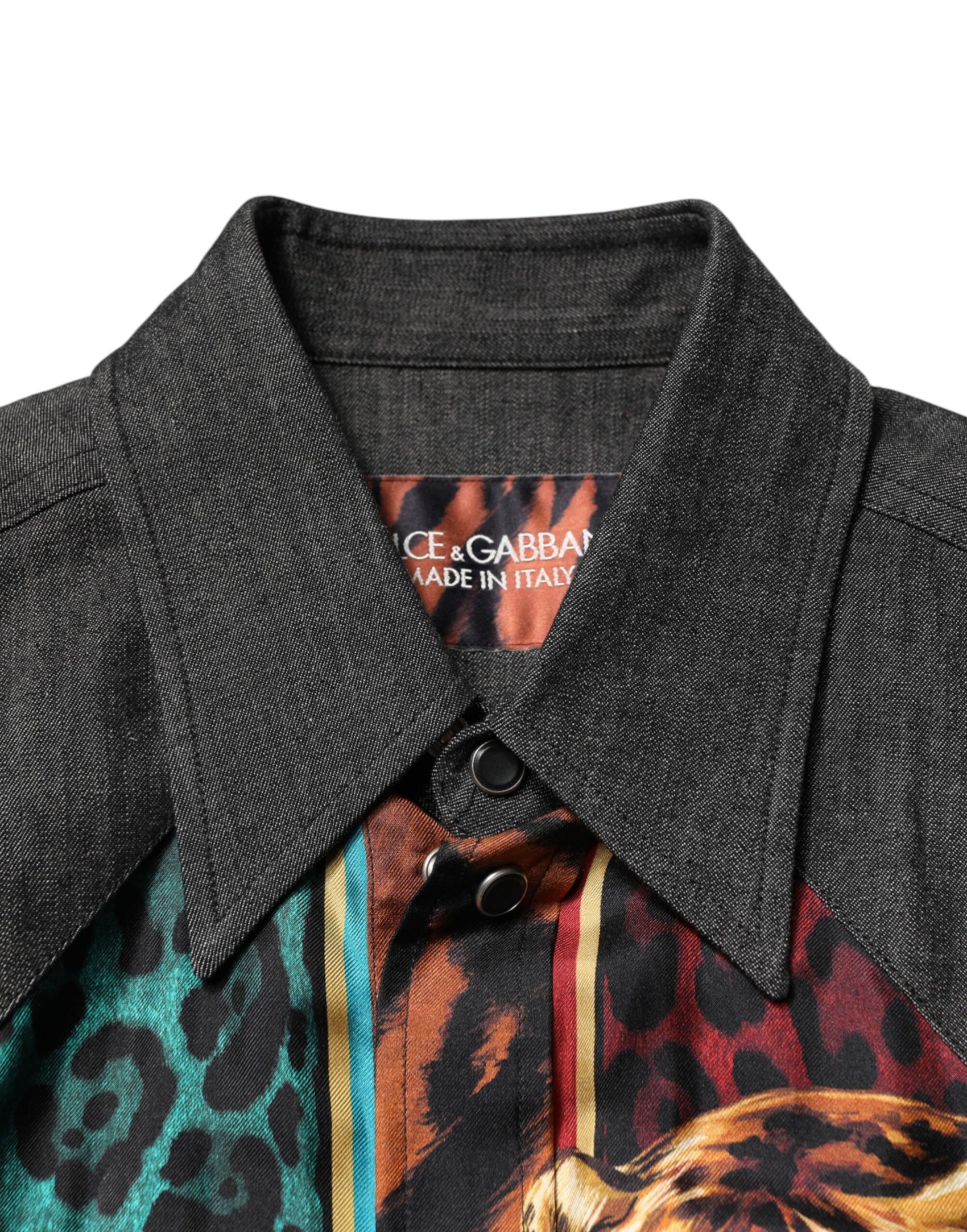 Dolce & Gabbana Multicolor Tiger Leopard Print Silk Men Shirt
